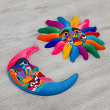 Load image into Gallery viewer, Mexican Hand Painted Sun and Moon Ceramic Wall Art - Celestial Couple | NOVICA
