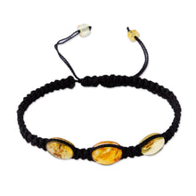 Load image into Gallery viewer, Braided Nylon Bracelet with Mexican Amber in Black - Amber Night | NOVICA