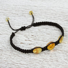 Load image into Gallery viewer, Braided Nylon Bracelet with Mexican Amber in Black - Amber Night | NOVICA