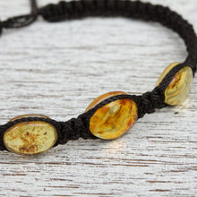 Load image into Gallery viewer, Braided Nylon Bracelet with Mexican Amber in Black - Amber Night | NOVICA