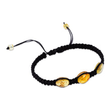 Load image into Gallery viewer, Braided Nylon Bracelet with Mexican Amber in Black - Amber Night | NOVICA