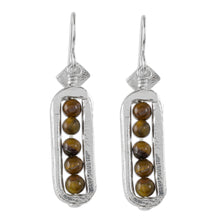 Load image into Gallery viewer, Fine Silver and Tiger's Eye Dangle Earrings from Guatemala - Beauty Without End | NOVICA