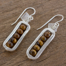 Load image into Gallery viewer, Fine Silver and Tiger's Eye Dangle Earrings from Guatemala - Beauty Without End | NOVICA
