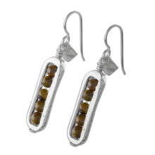 Load image into Gallery viewer, Fine Silver and Tiger's Eye Dangle Earrings from Guatemala - Beauty Without End | NOVICA
