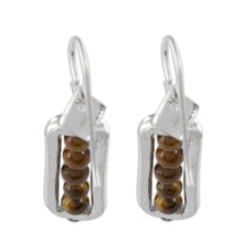 Load image into Gallery viewer, Fine Silver and Tiger's Eye Dangle Earrings from Guatemala - Beauty Without End | NOVICA