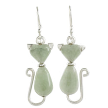 Load image into Gallery viewer, Jade Cat Dangle Earrings in Light Green from Guatemala - Cats of Love in Light Green | NOVICA