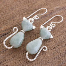 Load image into Gallery viewer, Jade Cat Dangle Earrings in Light Green from Guatemala - Cats of Love in Light Green | NOVICA
