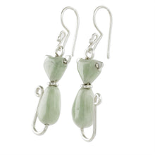 Load image into Gallery viewer, Jade Cat Dangle Earrings in Light Green from Guatemala - Cats of Love in Light Green | NOVICA