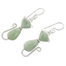 Load image into Gallery viewer, Jade Cat Dangle Earrings in Light Green from Guatemala - Cats of Love in Light Green | NOVICA