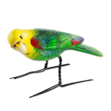 Load image into Gallery viewer, Hand Sculpted Ceramic Yellow Headed Parrot Figurine - Yellow-Headed Parrot | NOVICA