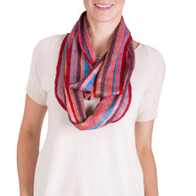 Load image into Gallery viewer, Loom Woven Striped Rayon Infinity Scarf from Guatemala - Tenderness | NOVICA