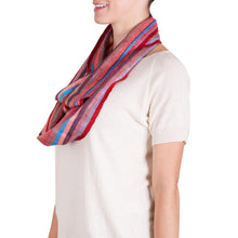 Load image into Gallery viewer, Loom Woven Striped Rayon Infinity Scarf from Guatemala - Tenderness | NOVICA