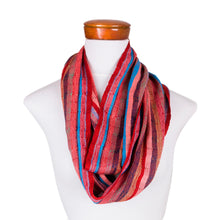 Load image into Gallery viewer, Loom Woven Striped Rayon Infinity Scarf from Guatemala - Tenderness | NOVICA