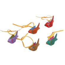 Load image into Gallery viewer, Painted Wood Alebrije Fish Ornaments (Set of 5) from Mexico - Sweet Fish | NOVICA
