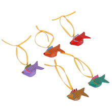 Load image into Gallery viewer, Painted Wood Alebrije Fish Ornaments (Set of 5) from Mexico - Sweet Fish | NOVICA
