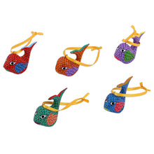 Load image into Gallery viewer, Painted Wood Alebrije Whale Ornaments (Set of 5) from Mexico - Sweet Whales | NOVICA