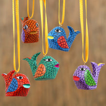 Load image into Gallery viewer, Painted Wood Alebrije Whale Ornaments (Set of 5) from Mexico - Sweet Whales | NOVICA