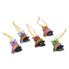 Load image into Gallery viewer, Painted Wood Alebrije Owl Ornaments (Set of 5) from Mexico - Sweet Owls | NOVICA