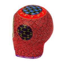 Load image into Gallery viewer, Mexican Hand Painted Terracotta Hue Wooden Skull Figurine - Death and Folklore | NOVICA