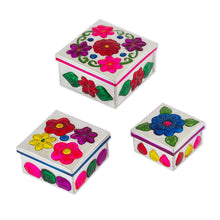 Load image into Gallery viewer, Three Tin Nesting Boxes with Floral Designs from Mexico - Floral Companions | NOVICA