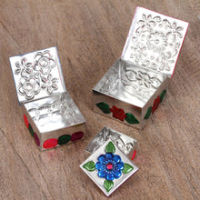 Load image into Gallery viewer, Three Tin Nesting Boxes with Floral Designs from Mexico - Floral Companions | NOVICA