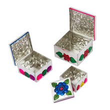 Load image into Gallery viewer, Three Tin Nesting Boxes with Floral Designs from Mexico - Floral Companions | NOVICA
