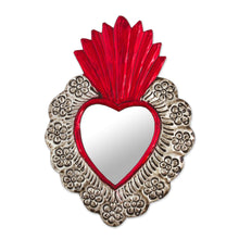 Load image into Gallery viewer, Repousse Style Handcrafted Tin Wall Mirror from Mexico - Passionate Reflection | NOVICA