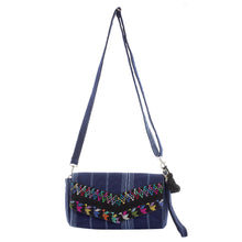 Load image into Gallery viewer, Handwoven Striped Cotton Baguette in Navy from Guatemala - Tactic Stripes in Navy | NOVICA