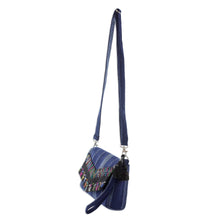 Load image into Gallery viewer, Handwoven Striped Cotton Baguette in Navy from Guatemala - Tactic Stripes in Navy | NOVICA