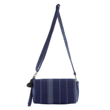 Load image into Gallery viewer, Handwoven Striped Cotton Baguette in Navy from Guatemala - Tactic Stripes in Navy | NOVICA