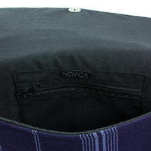 Load image into Gallery viewer, Handwoven Striped Cotton Baguette in Navy from Guatemala - Tactic Stripes in Navy | NOVICA