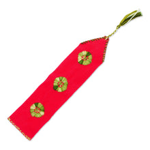 Load image into Gallery viewer, Red Hand Woven Cotton Bookmark with Embroidery - Storyteller | NOVICA