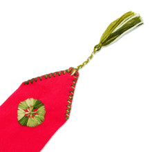 Load image into Gallery viewer, Red Hand Woven Cotton Bookmark with Embroidery - Storyteller | NOVICA