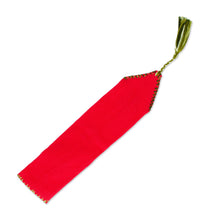 Load image into Gallery viewer, Red Hand Woven Cotton Bookmark with Embroidery - Storyteller | NOVICA