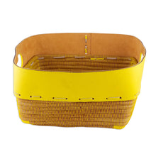 Load image into Gallery viewer, Leather and Pine Needle Decorative Basket from Nicaragua - Sunny Yellow | NOVICA