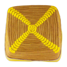 Load image into Gallery viewer, Leather and Pine Needle Decorative Basket from Nicaragua - Sunny Yellow | NOVICA
