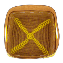 Load image into Gallery viewer, Leather and Pine Needle Decorative Basket from Nicaragua - Sunny Yellow | NOVICA