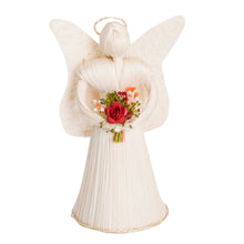 Load image into Gallery viewer, Handcrafted Natural Fiber White Angel with Bouquet - Angel with Flowers | NOVICA