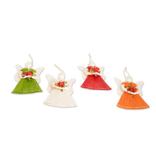 Load image into Gallery viewer, Handcrafted Natural Fiber Angel Holiday Ornaments (Set of 4) - Angels with Bouquets | NOVICA