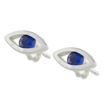 Load image into Gallery viewer, Handcrafted Sterling Silver Blue Eyed Button Earrings - Beautiful Baby Blues | NOVICA