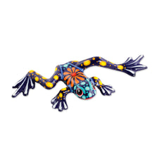 Load image into Gallery viewer, Blue and Yellow Hand-Painted Ceramic Frog Figurine - Sunlit Pond King | NOVICA
