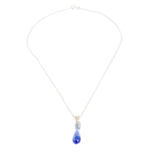 Load image into Gallery viewer, Glass Pendant Necklace in Blue from Costa Rica - Bubbling Spring | NOVICA