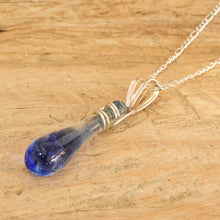 Load image into Gallery viewer, Glass Pendant Necklace in Blue from Costa Rica - Bubbling Spring | NOVICA