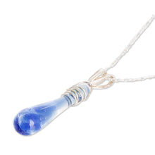 Load image into Gallery viewer, Glass Pendant Necklace in Blue from Costa Rica - Bubbling Spring | NOVICA