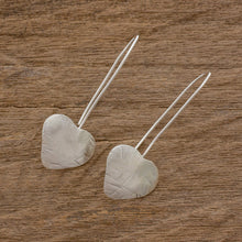 Load image into Gallery viewer, Handcrafted Heart Shape Sterling Silver Drop Earrings - Valentine Flora | NOVICA