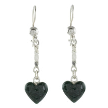 Load image into Gallery viewer, Heart-Shaped Dark Green Jade Dangle Earrings from Guatemala - Dark Green Spirals of Love | NOVICA