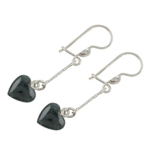 Load image into Gallery viewer, Heart-Shaped Dark Green Jade Dangle Earrings from Guatemala - Dark Green Spirals of Love | NOVICA