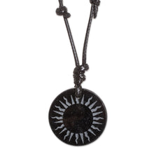 Load image into Gallery viewer, Carved Sun on Black Jade Round Pendant Cord Necklace - Total Eclipse | NOVICA