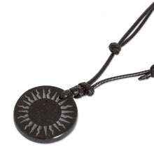 Load image into Gallery viewer, Carved Sun on Black Jade Round Pendant Cord Necklace - Total Eclipse | NOVICA