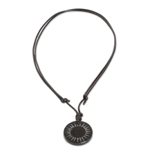 Load image into Gallery viewer, Carved Sun on Black Jade Round Pendant Cord Necklace - Total Eclipse | NOVICA